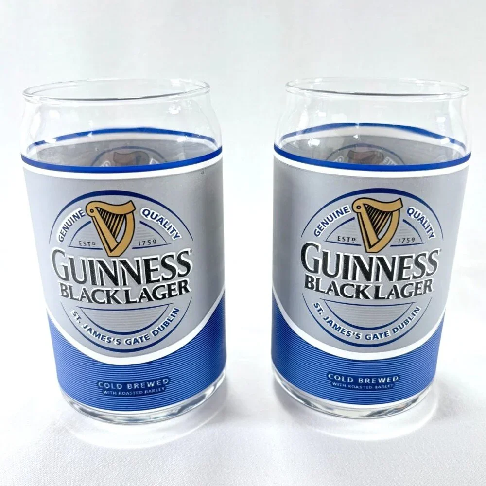 Guinness Black Lager Cold Brewed Can Shaped 16 Oz‎ Glasses Set of 2